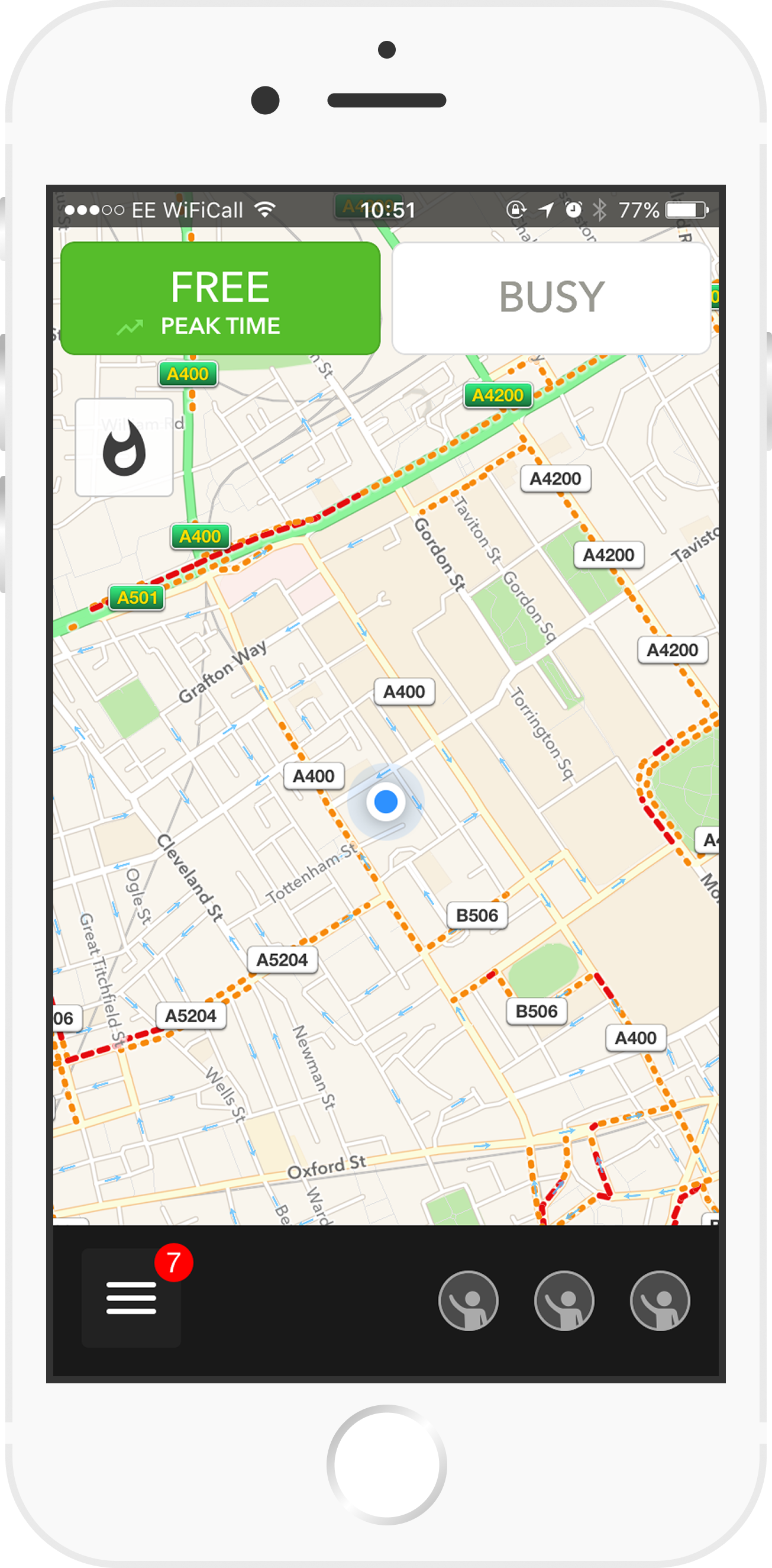 Hailo driver app map screen on white iPhone